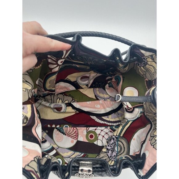 Brighton Drawstring Charcoal Gray Faux Croc & Pebbled Leather with Silver Accent - Picture 13 of 14